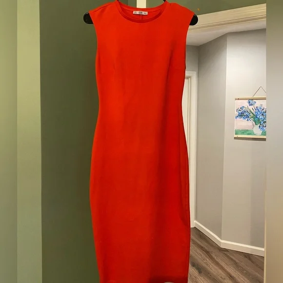 Zara | Dresses | Red Orange Bodycon Midimaxi Zara Dress | Poshmark